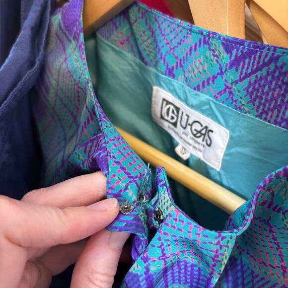 Vtg 11 Shona Dress 80s Plaid 2 Pc Set Blouse Skirt Jewel Tone | Bright Winter - Picture 7 of 16